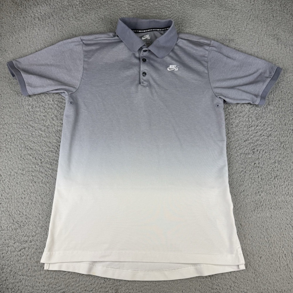 Nike SB Shirt Mens Small Gray White Ombre Polo Dri-Fit Skateboarding